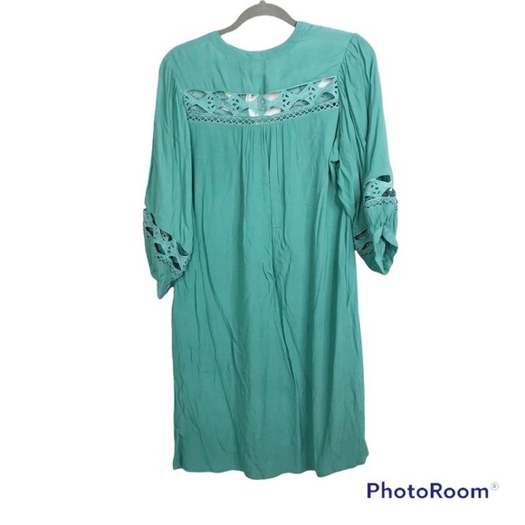 See U Soon Teal BoHo peasant high low cut out midi dress size S NWT - Picture 2 of 5